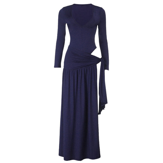 Long sleeve v neck ruched irregular maxi skirt set  | Festival Outfits Women