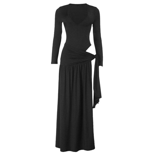 Long sleeve v neck ruched irregular maxi skirt set  | Festival Outfits Women