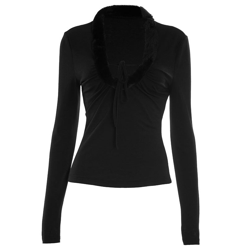 Long sleeve fluffy solid top  | Festival Outfits Women