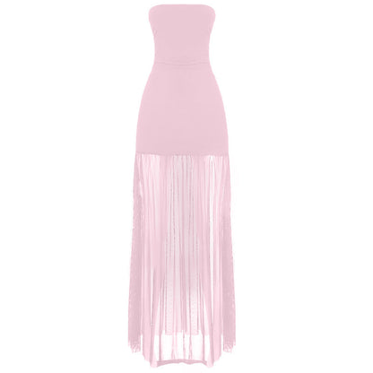 Slit mesh ruched backless tube maxi dress  | Festival Outfits Women