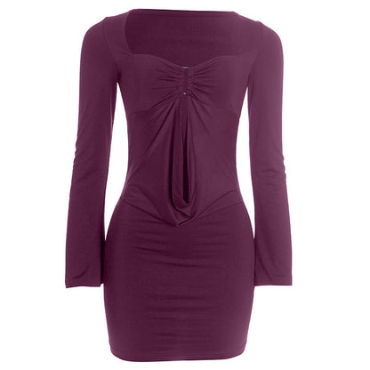Hollow out long sleeve ruched solid cut out mini dress  | Festival Outfits Women