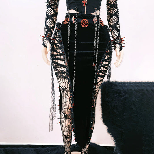 Metal chain rivet applique lace up tube top  | Festival Outfits Women