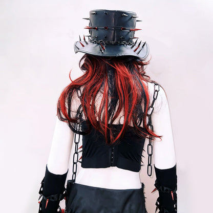 PU leather o ring rivet applique metal chain top  | Festival Outfits Women