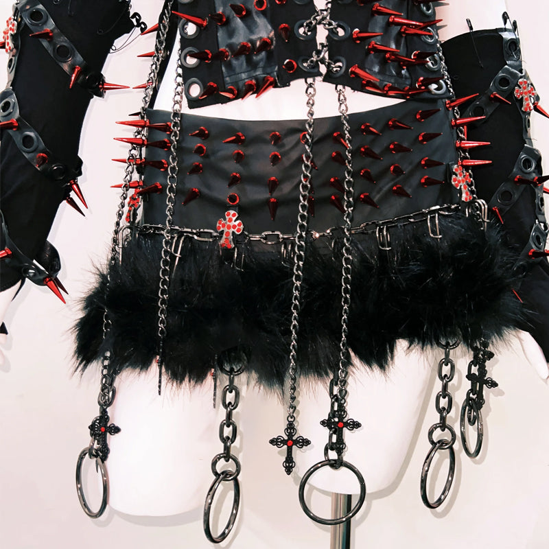 Metal chain lace up rivet applique zip-up top  | Festival Outfits Women