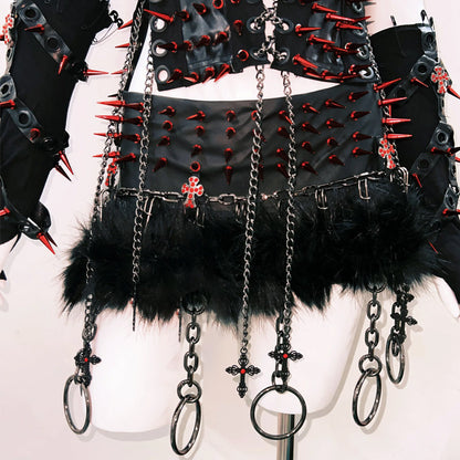 Metal chain lace up rivet applique zip-up top  | Festival Outfits Women