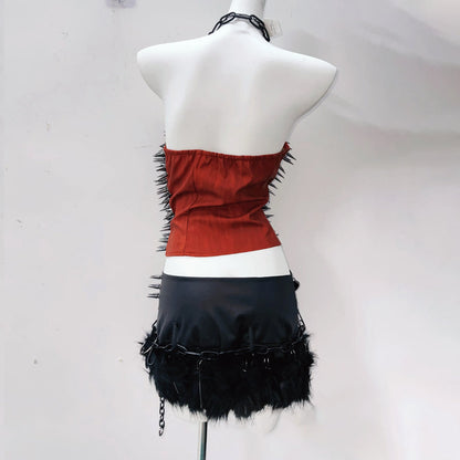 Hollow out o ring rivet applique halter cut out top  | Festival Outfits Women