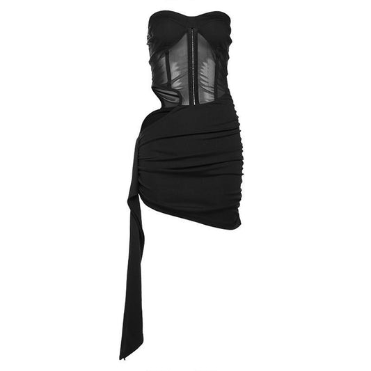 Sweetheart neck hollow out ruched tube cut out mini dress  | Festival Outfits Women