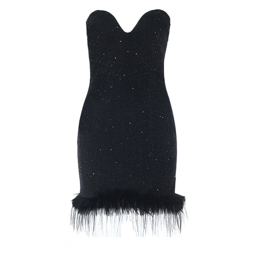 Sweetheart neck fluffy glitter mini dress  | Festival Outfits Women