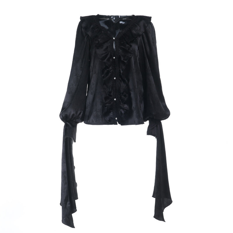 Long sleeve v neck ruffle button top  | Festival Outfits Women