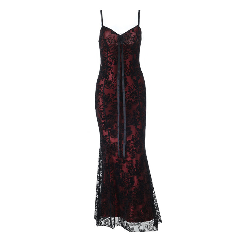 V neck flower applique lace cami maxi dress  | Festival Outfits Women