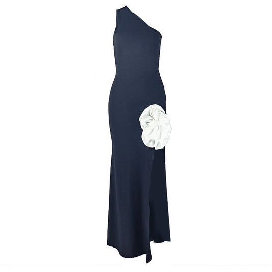 Flower applique one shoulder slit maxi dress  | Festival Outfits Women