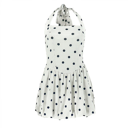 Halter polka dot backless mini dress  | Festival Outfits Women