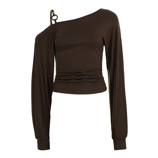 Long sleeve o ring beaded ruched irregular top  | Festival Outfits Women