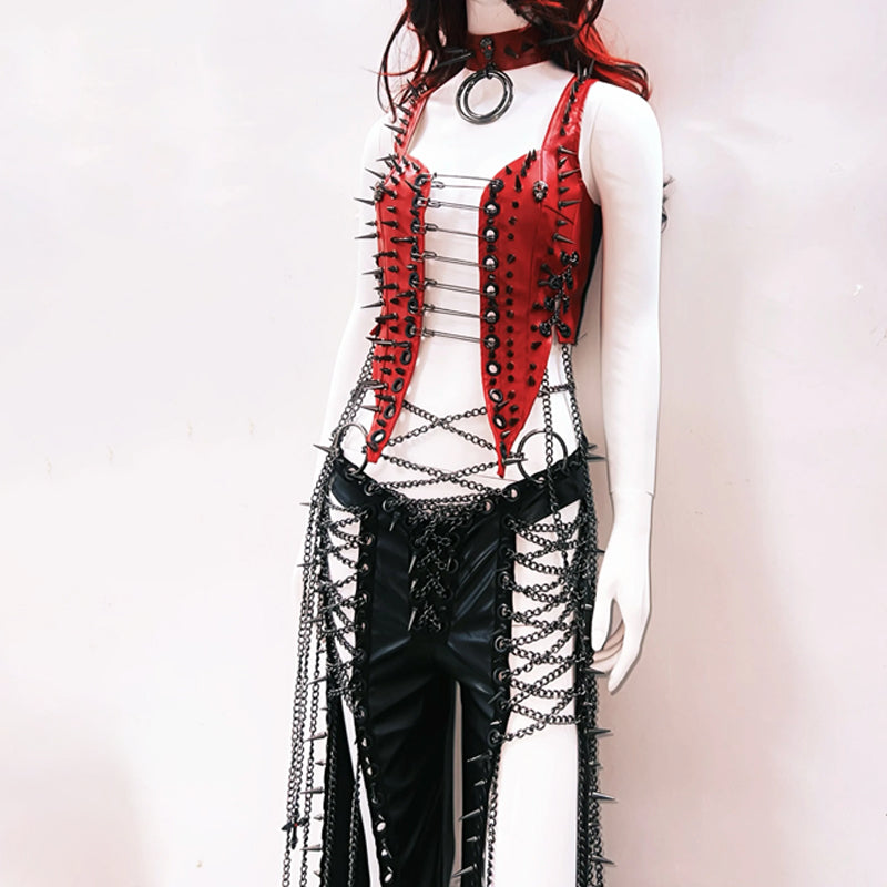 Metal chain hollow out rivet applique cut out top  | Festival Outfits Women