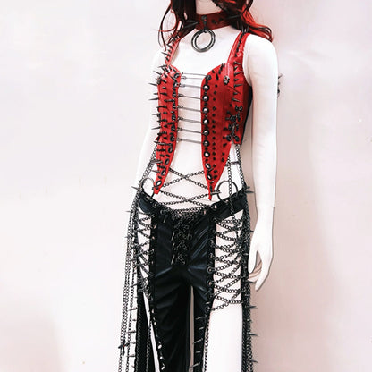 Metal chain hollow out rivet applique cut out top  | Festival Outfits Women