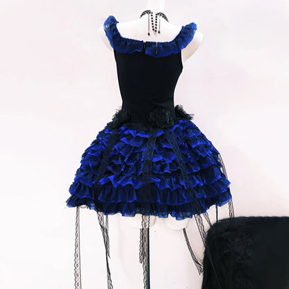 Ruffle flower applique square neck zip-up mini dress  | Festival Outfits Women