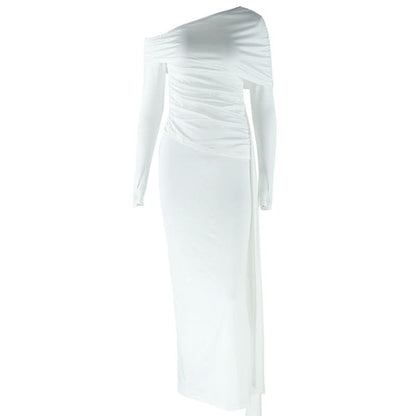 Irregular long sleeve one shoulder maxi dress  | Festival Outfits Women