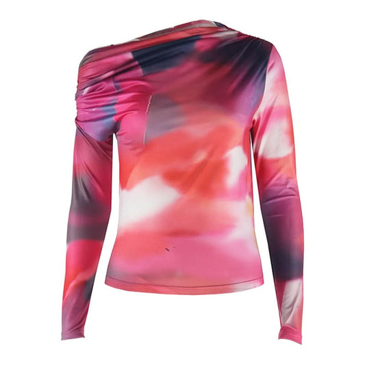 Long sleeve print irregular one shoulder top | Festival Outfits Women