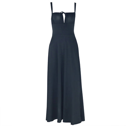 Square neck hollow out self tie cami cut out maxi dress  | Festival Outfits Women