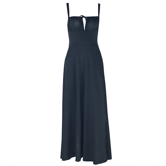 Square neck hollow out self tie cami cut out maxi dress  | Festival Outfits Women