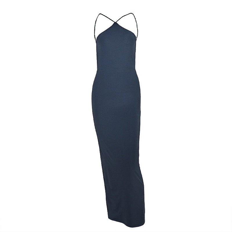 Slit backless solid cami maxi dress  | Festival Outfits Women