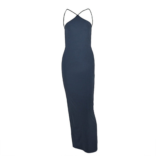 Slit backless solid cami maxi dress  | Festival Outfits Women