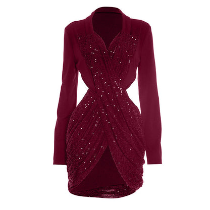 Glitter long sleeve v neck hollow out cut out mini dress  | Festival Outfits Women