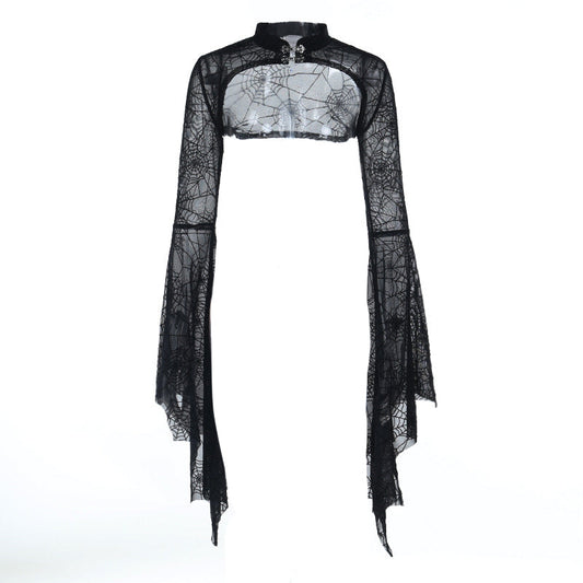 Long flared sleeve mesh button solid top  | Festival Outfits Women