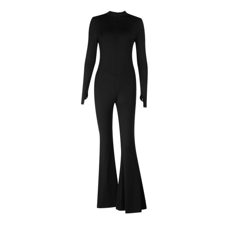 Gloves long sleeve crewneck zip-up solid jumpsuit  | Festival Outfits Women