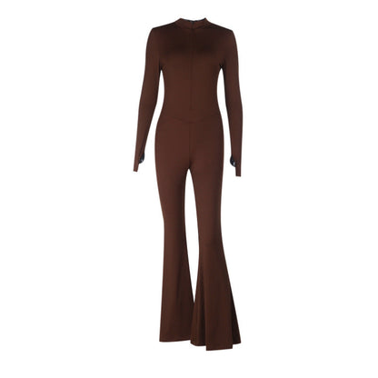Gloves long sleeve crewneck zip-up solid jumpsuit  | Festival Outfits Women