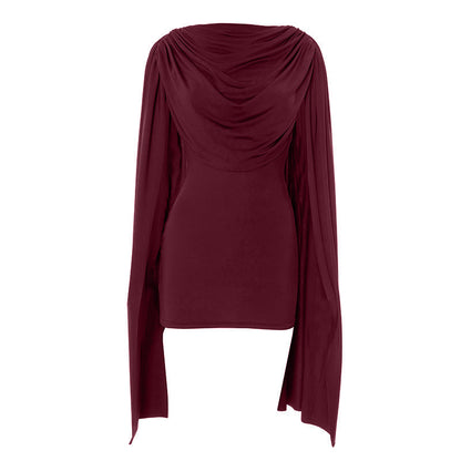 Long flared sleeve solid ruched mini dress  | Festival Outfits Women