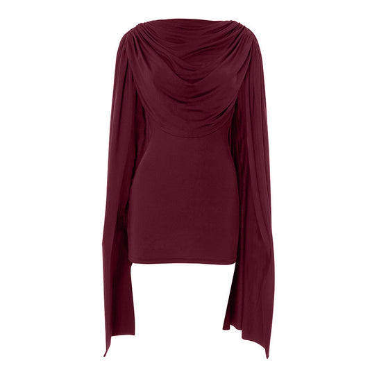 Long flared sleeve solid ruched mini dress  | Festival Outfits Women