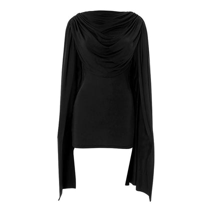 Long flared sleeve solid ruched mini dress  | Festival Outfits Women