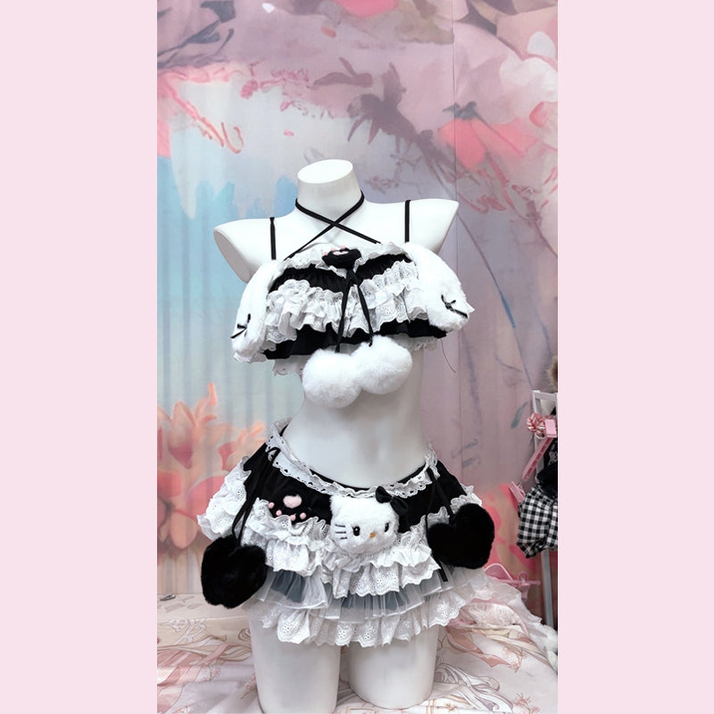 Lace hem " hello kitty " applique cami mini skirt set  | Festival Outfits Women