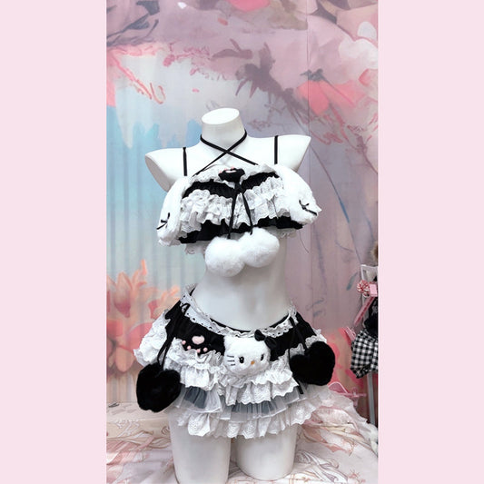 Lace hem " hello kitty " applique cami mini skirt set  | Festival Outfits Women