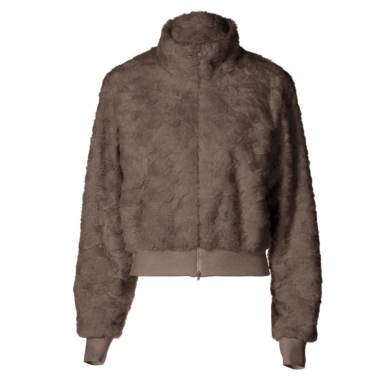 Fluffy long sleeve zip-up high neck top  | Festival Outfits Women
