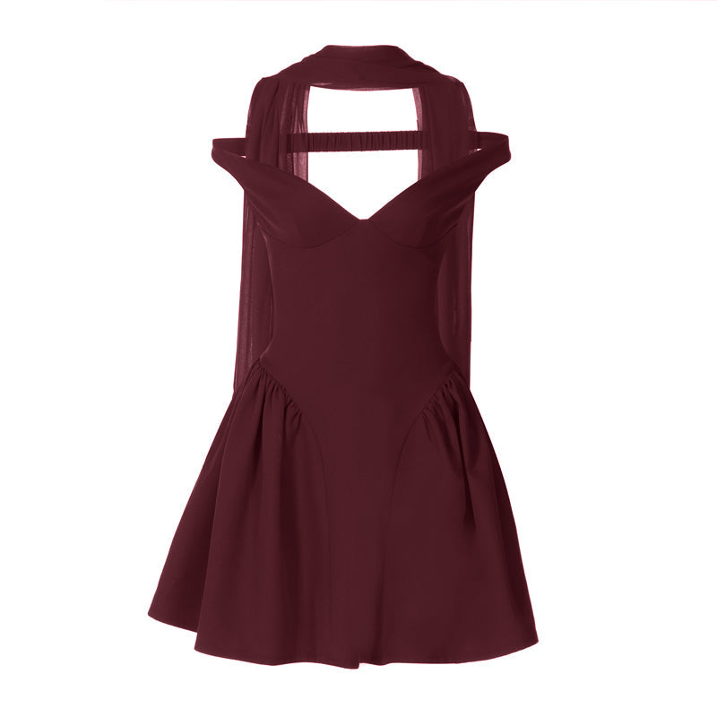 V neck off shoulder solid zip-up mini dress  | Festival Outfits Women