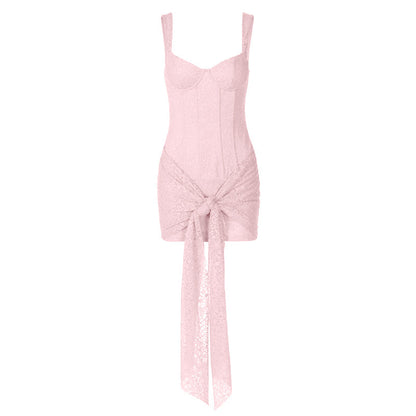 Self tie lace v neck zip-up cami mini dress  | Festival Outfits Women