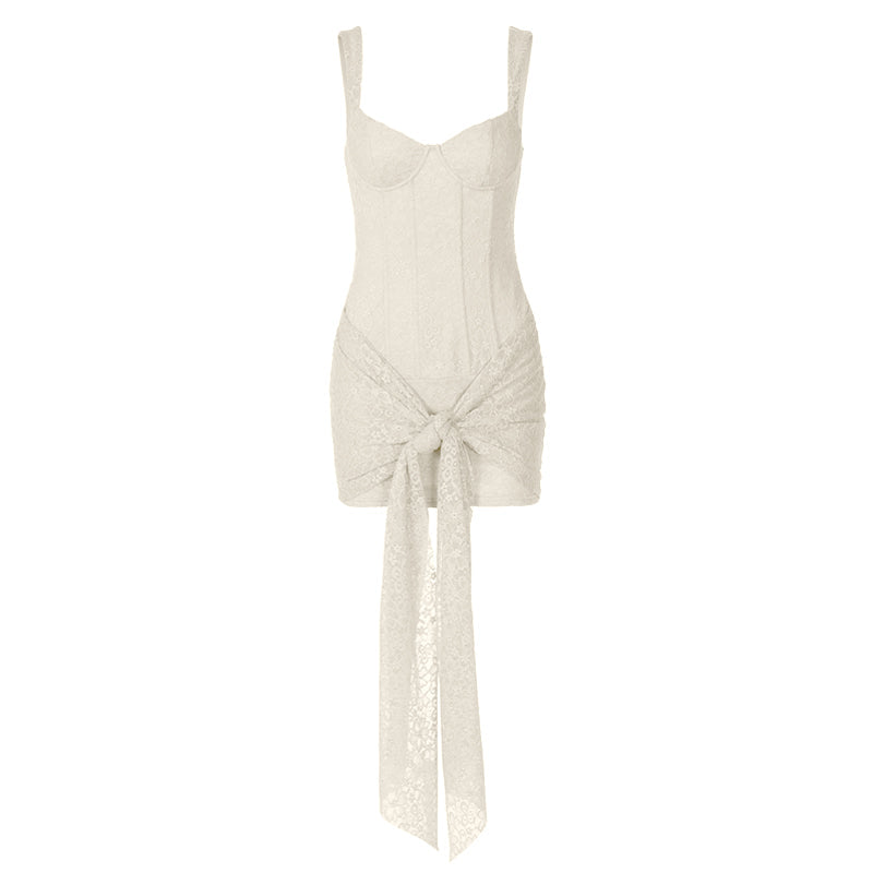 Self tie lace v neck zip-up cami mini dress  | Festival Outfits Women