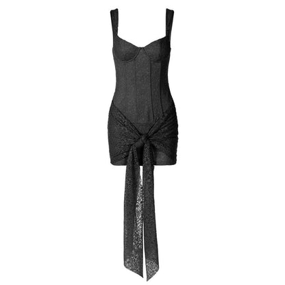 Self tie lace v neck zip-up cami mini dress  | Festival Outfits Women