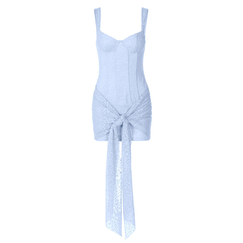 Self tie lace v neck zip-up cami mini dress  | Festival Outfits Women