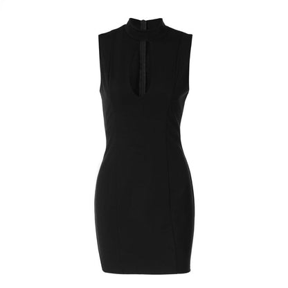 Hollow out crewneck sleeveless zip-up cut out mini dress  | Festival Outfits Women