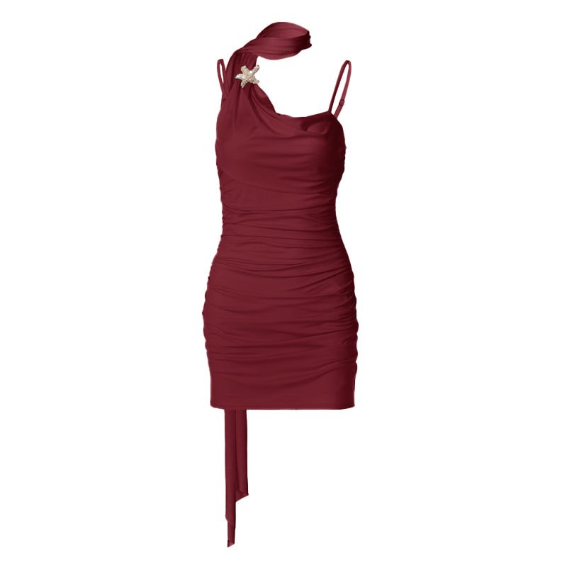 Ruched cowl neck backless cami mini dress  | Festival Outfits Women