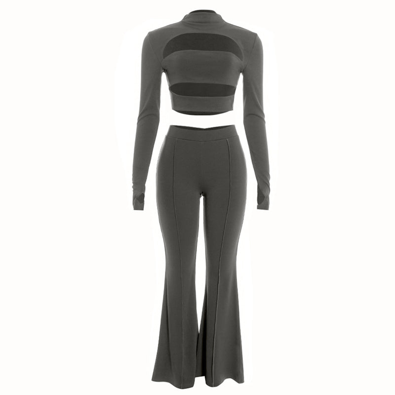 Hollow out long sleeve gloves low rise pant set  | Festival Outfits Women