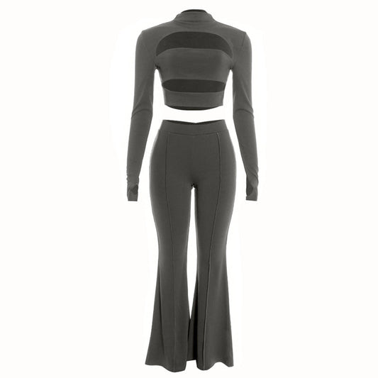 Hollow out long sleeve gloves low rise pant set  | Festival Outfits Women