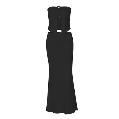 Self tie backless solid tube maxi skirt set  | Festival Outfits Women