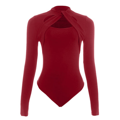 Long sleeve hollow out crewneck button bodysuit  | Festival Outfits Women