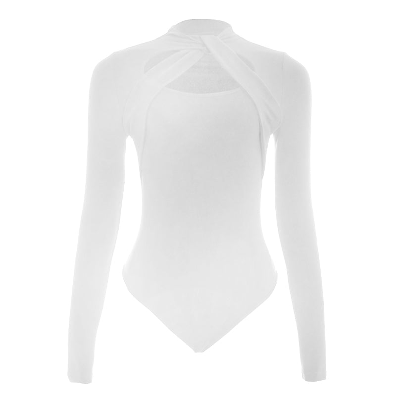 Long sleeve hollow out crewneck button bodysuit  | Festival Outfits Women