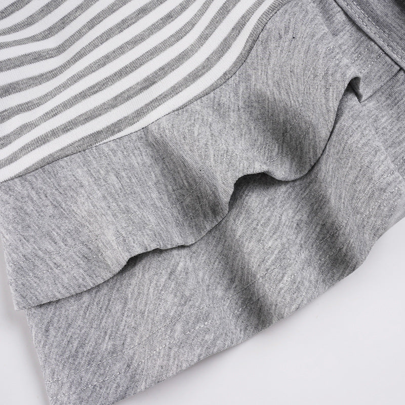 Crewneck button long sleeve ruffle striped top  | Festival Outfits Women