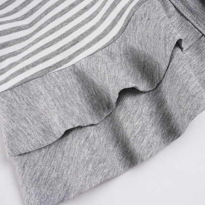 Crewneck button long sleeve ruffle striped top  | Festival Outfits Women